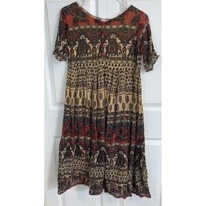 Vintage Indian Cotton Gauze Boho M Maxi Broom Dress Phool Style Block Print